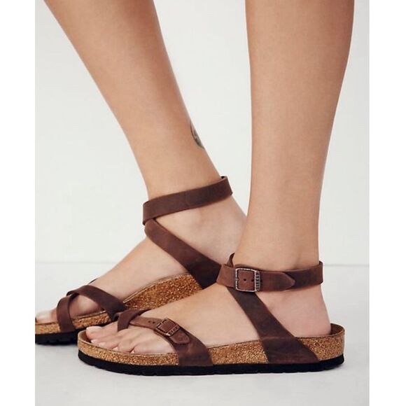 Birkenstock Shoes - Birkenstock Yara brown leather ankle strap sandals shoes women’s eur 38 new